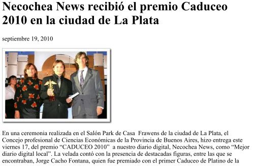 Necochea News recibió el premio Caduceo 2010 en la ... - CPBA