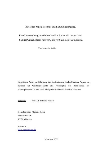 Zwischen Mnemotechnik und Sammlungstheorie - Seminar für ...