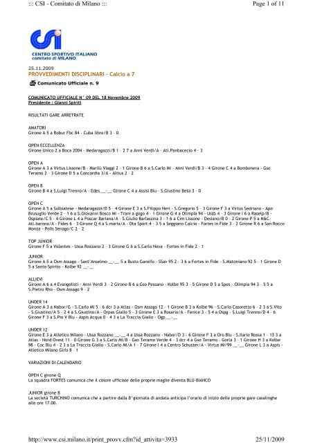 Page 1 of 11 ::: CSI - Comitato di Milano ::: 25/11/2009 http://www.csi ...