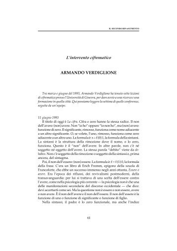 L'intervento cifrematico ARMANDO VERDIGLIONE - Dizionario di ...