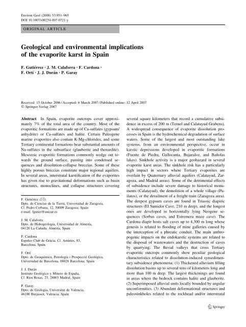 Geological and environmental implications of the evaporite karst in Spain