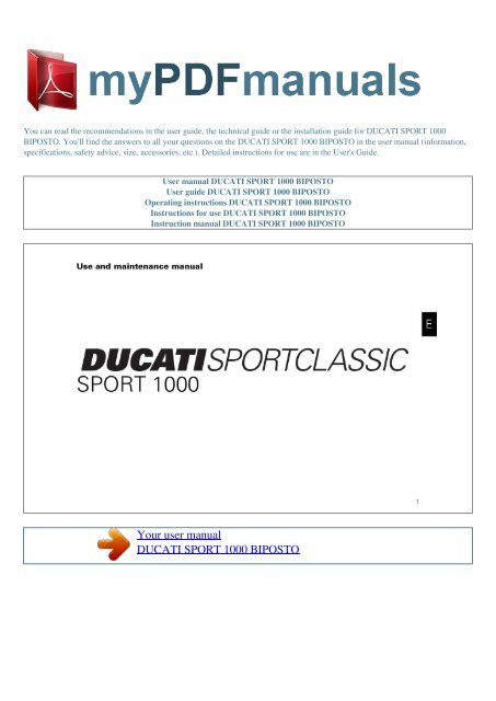 User manual DUCATI SPORT 1000 BIPOSTO - MY PDF MANUALS