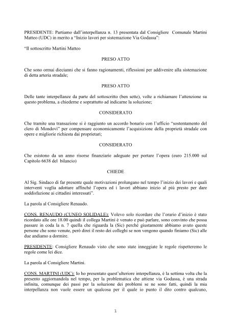 Interpellanze ed Interrogazioni - Comune di Cuneo