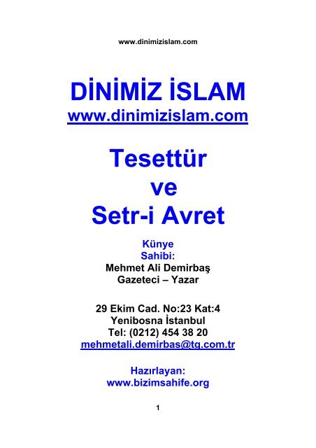 DİNİMİZ İSLAM Tesettür ve Setr-i Avret - Bizim Sahife