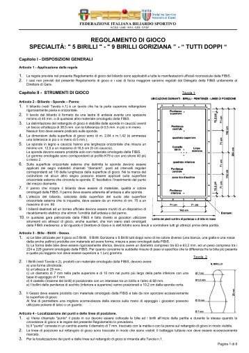 REGOLAMENTO DI GIOCO SPECIALITÀ: " 5 BIRILLI " - " 9 BIRILLI ...