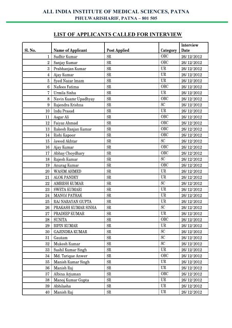 Date of interview - AIIMS Patna