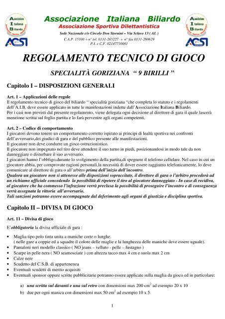 Regolamento Goriziana - boccette comitato provinciale savona ...