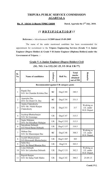 TRIPURA PUBLIC SERVICE COMMISSION AGARTALA - TPSC