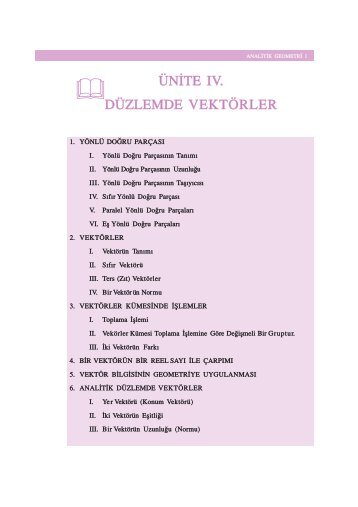 ÜN‹TE IV. DÜZLEMDE VEKTÖRLER