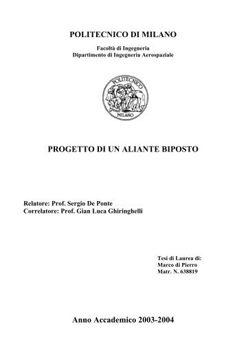 POLITECNICO DI MILANO PROGETTO DI UN ALIANTE BIPOSTO ...