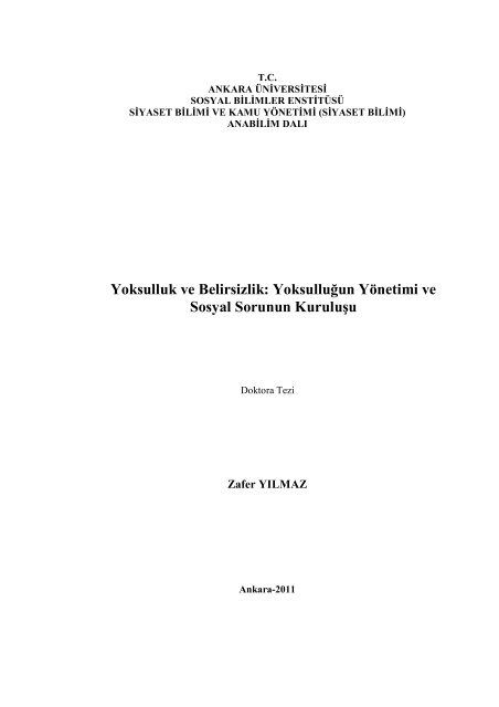 Yoksulluk ve Belirsizlik: Yoksulluğun Yönetimi ve Sosyal Sorunun ...