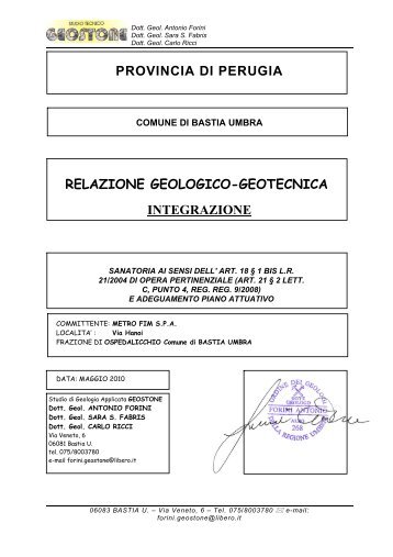 Relazione geologico-geotecnica integrazione - Comune di Bastia ...