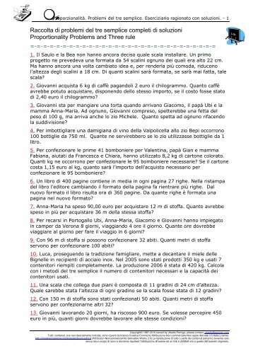 Problemi di ripartizione diretta e inversa. con soluzioni. ubimath Problemi con soluzioni