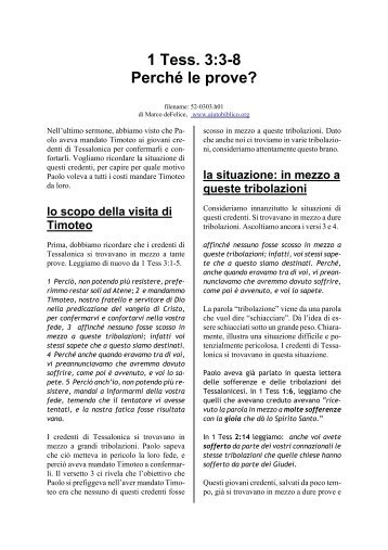 1 Tess. 3:3-8 Perché le prove? - Aiuto Biblico