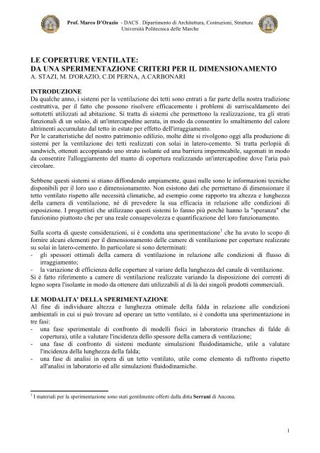 da una sperimentazione criteri per il dimensionamento