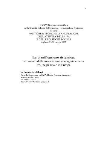 La pianificazione sistemica: - Prof. Franco Archibugi