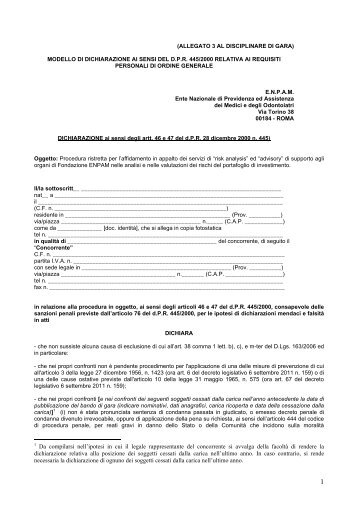 All. 3 – Dichiarazione requisiti personali - Enpam