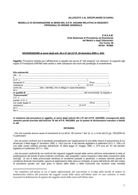 All. 3 – Dichiarazione requisiti personali - Enpam