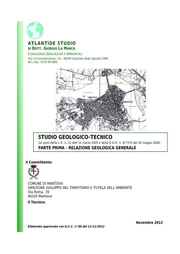 Parte Prima - Relazione geologica generale - Comune di Mantova