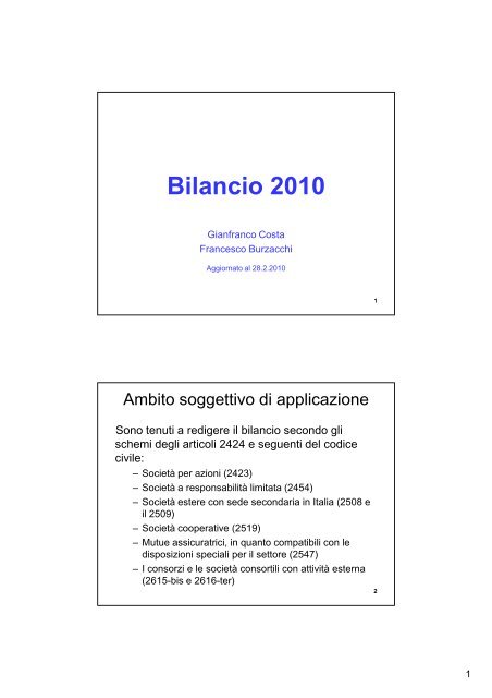 Bilancio 2010 - Associazione Nazionale Tributaristi LAPET Venezia
