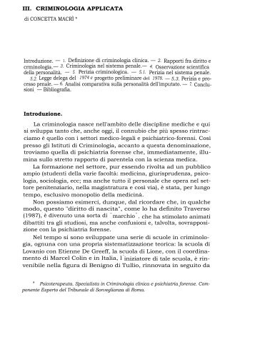 III. CRIMINOLOGIA APPLICATA di CONCETTA MACRÌ ...