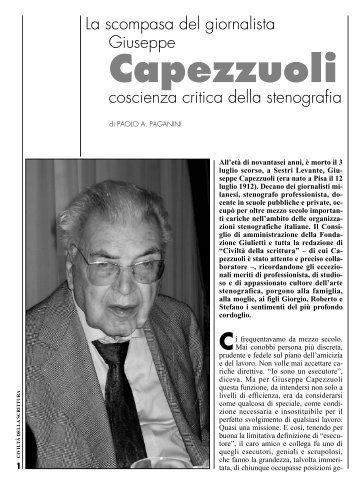 La scomparsa del giornalista Giuseppe Capezzuoli, coscienza ...