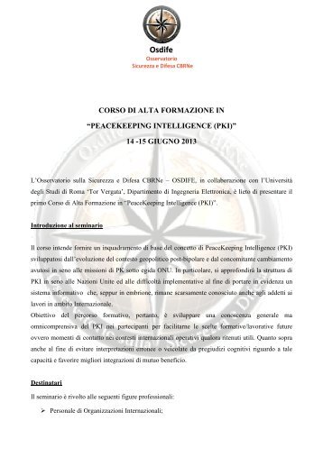 corso di alta formazione in “peacekeeping intelligence (pki)”
