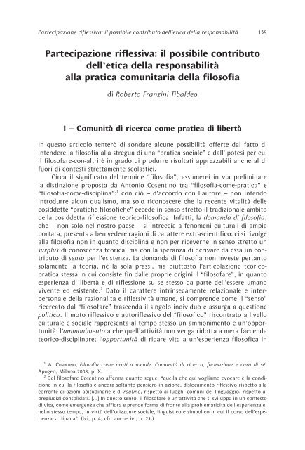 Partecipazione riflessiva: il possibile contributo dell≈etica della ...