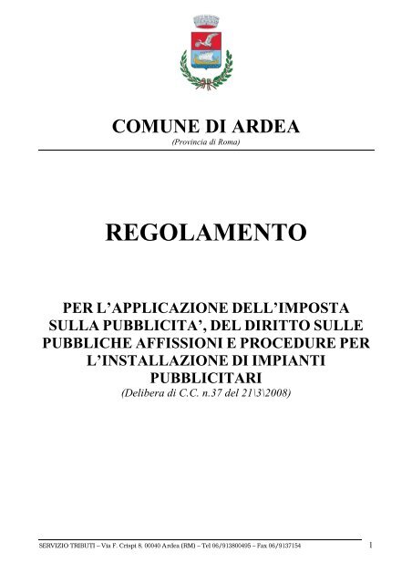 regolamento comunale pubblicita - Comune di Ardea