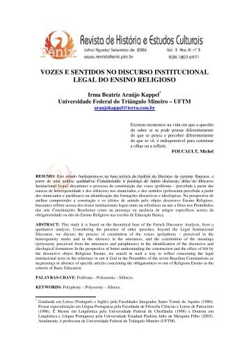 vozes e sentidos no discurso institucional legal do ensino religioso