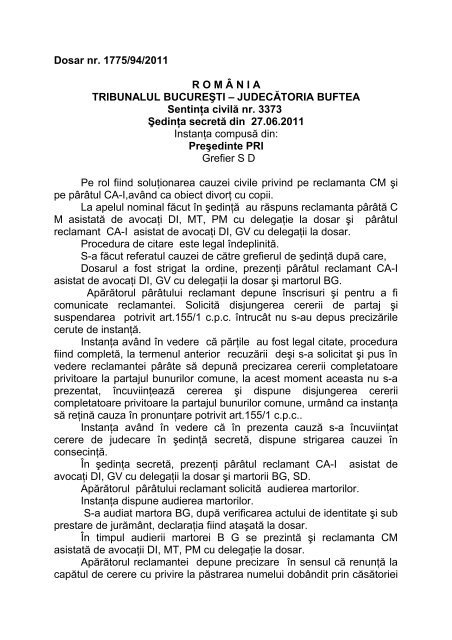 Tribunalul Buftea Cautare Dosare