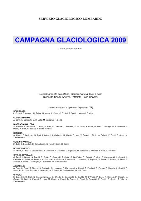 CAMPAGNA GLACIOLOGICA 2009 - Servizio Glaciologico Lombardo