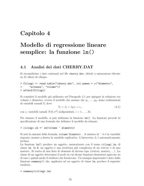 Dispensa di modelli lineari in R - Dipartimento di Statistica