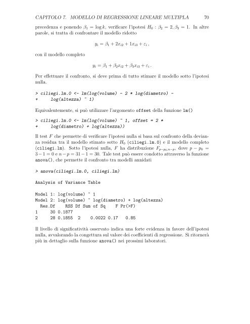 Dispensa di modelli lineari in R - Dipartimento di Statistica