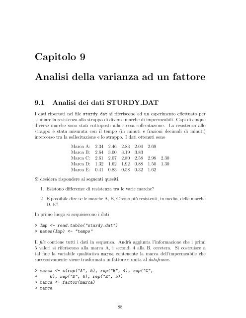 Dispensa di modelli lineari in R - Dipartimento di Statistica