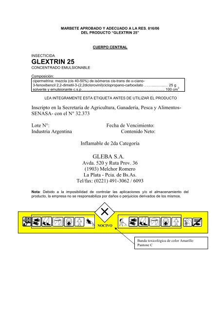 marbete aprobado y adecuado a la res 816-06 de glextrin 25 - Gleba