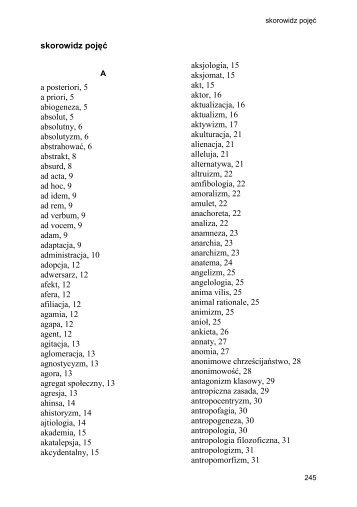 Skorowidz pojęć książki "Słownik pojęć filozoficzno-socjologicznych"