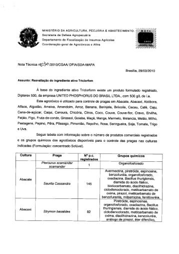 Reavaliação i.a. Triclorfom - Ministério da Agricultura, Pecuária e ...