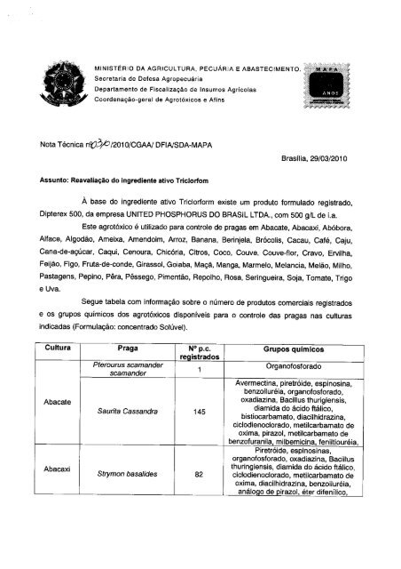 Reavaliação i.a. Triclorfom - Ministério da Agricultura, Pecuária e ...