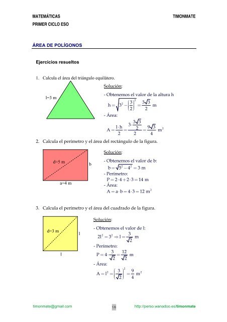 Ejercicios resueltos de áreas de polígonos