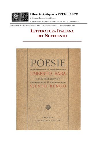 Letteratura Italiana del Novecento - Libreria Antiquaria Pregliasco