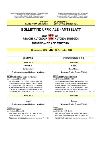 Amtsblatt al bollettino n. 46 del 13/11/2012 - Regione Autonoma ...