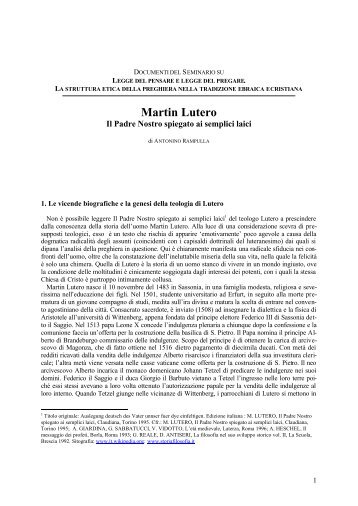 Martin Lutero. Il Padre Nostro spiegato ai semplici laici - Giornale di ...