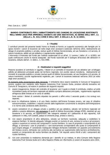 Bando affitti CONDUTTORI - Comune di Tavagnacco