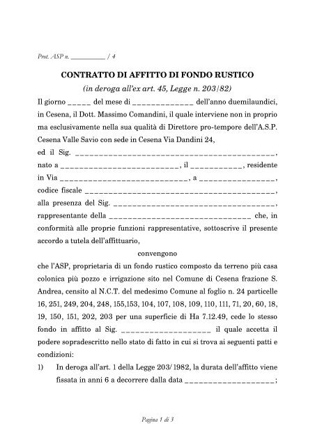 Contratto Di Affitto Di Fondo Rustico Asp Cesena Valle