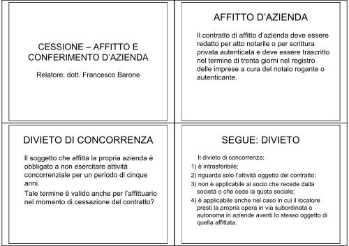 AFFITTO D'AZIENDA DIVIETO DI CONCORRENZA SEGUE: DIVIETO