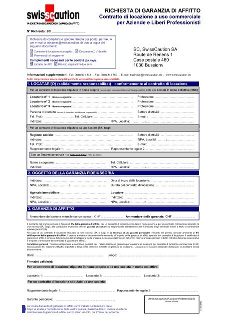 Richiesta Di Garanzia Di Affitto Swisscaution