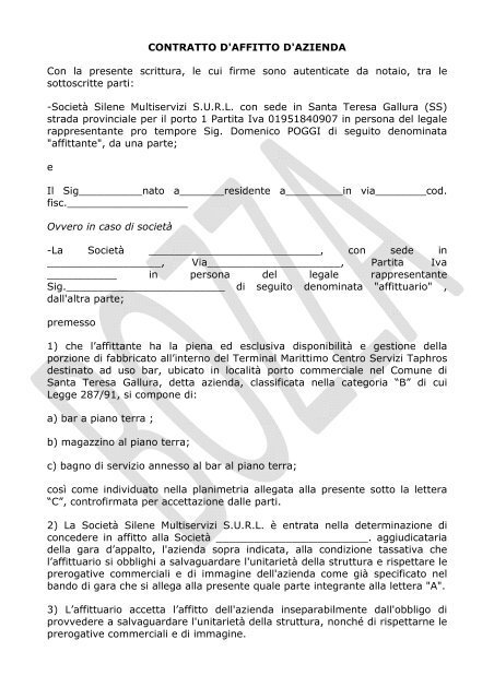 bozza contratto di affitto d'azienda bar terminal marittimo bozza 2013