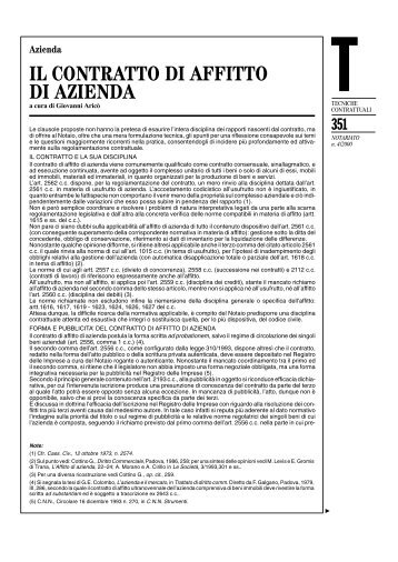 IL CONTRATTO DI AFFITTO DI AZIENDA - Studio Legale Riva