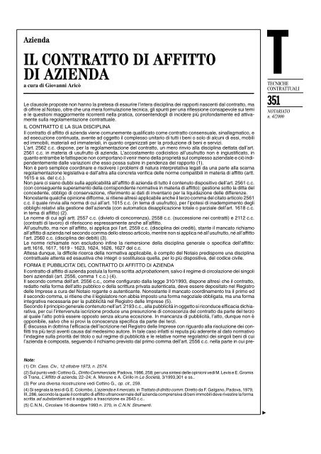 IL CONTRATTO DI AFFITTO DI AZIENDA - Studio Legale Riva